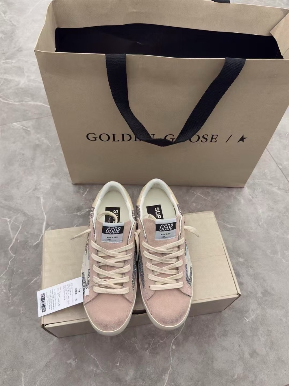 Golden Goose Blush Pink Suede Sneakers with Silver Glitter Star - Picture 9 of 10